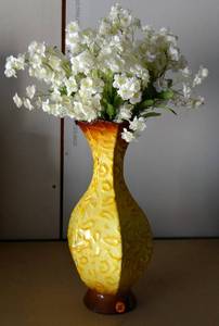 lot 25 image: NICE METAL VASE WITH FAUX FLOWERS