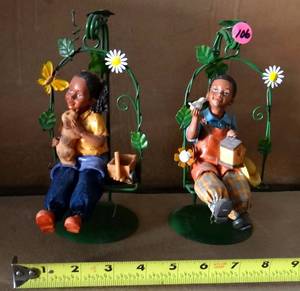 lot 106 image: NICE PAIR OF TABLETOP CHILDREN IN SWINGS (ACTUALLY MOVES)