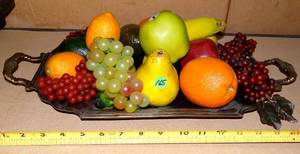 lot 165 image: LARGE METAL SERVING TRAY WITH FRUIT