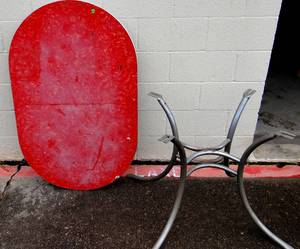 lot 240 image: VINTAGE METAL BASE AND TABLETOP