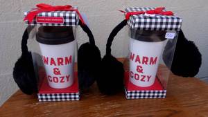 lot 320 image: WARM AND COZY TRAVEL MUG AND EAR MUFF SET X 2 (PERFECT XMAS GIFT)