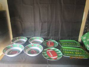 lot 414 image: 8 FOOTBALL THEMED SERVING PLATTERS GREAT FOR SUPERBOWL PARTY DECOR