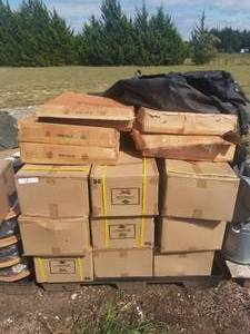 lot 90 image: Pallet of cage light strings and pull boxes   PLASTIC PALLET NOT INCLUDED