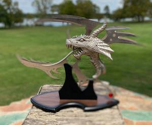 lot 74 image: Multi-blade Dragon Head Knife with stand