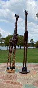 lot 75 image: 2 Carved Wooden Giraffes