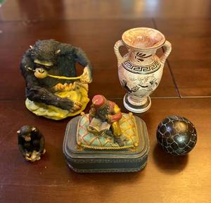 lot 221 image: 5 Decorative Pieces Monkey, Vase and Ball