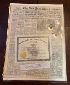 lot 237 image: New York Times Newspaper Feb 1, 1942