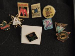 lot 343 image: Lapel pins x 9-Ski Beaver creek, Vail, Santa Fe x 2, Ruidosa, snowmass, Niagra falls, Difficult but, Catherine the Great