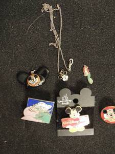 lot 342 image: Disney- Mickey Mouse Pin, Micky Walt Disney World, Ursula pin, Mickey Mouse club pendant, Mickey mouse on chain