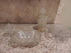 lot 39 image: glass flower vase 10 covered glass candy dish pie plate and diamond cut glass bowl