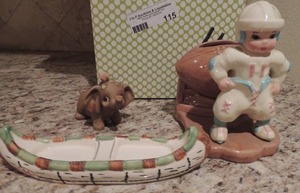 lot 115 image: Ceramic Indian canoe, baby elephant, baby football player