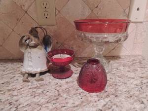 lot 36 image: Red glass egg dish & glass candy dish with red trim