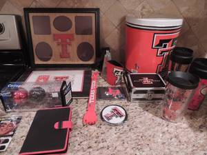 lot 37 image: Texas Tech lot Trash bin, fan, tumbler, cozies, back scratcher and more