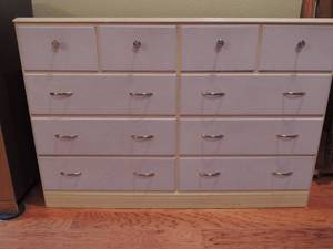 lot 178 image: Purple and white slim dresser 10 drawers 36x52x15