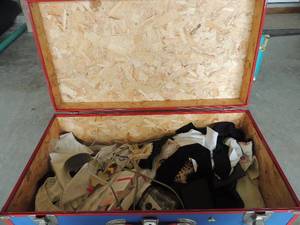 lot 230 image: Blue chest full of sewing notions and fabric