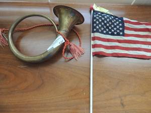 lot 127 image: American flag 12 and brass unused for dcor