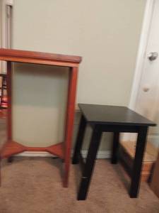 lot 21 image: Black side table 20x15x15, tall brown side table 32x19x13