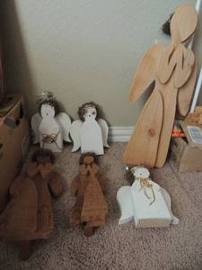 lot 205 image: Various   handmade wooden angels
