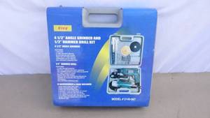 lot 9 image: 4-12 inch angle grinder and 12 inch hammer drill kit w extra blades & accessories