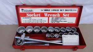 lot 118 image: HUGE Pittsburgh 21-piece 34 socket wrench set.  16 sockets from 78 to 2