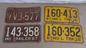 lot 201 image: Lot of 4 1967 Missouri license plates