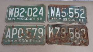 lot 202 image: Lot of 4 1968 Missouri license plates