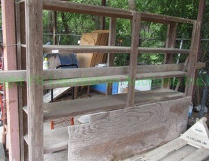 lot 371 image: Solid wood custom built shelving unit, 73 x 98 x 19