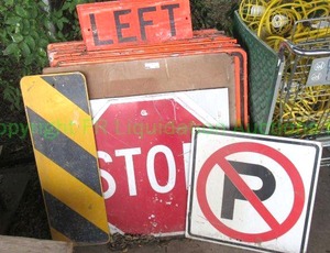 lot 357 image: Assorted construction warning signs, STOP, FLAGGER AHEAD, RIGHT LANE CLOSED and more