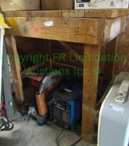 lot 37 image: Custom built solid wood utility table 38 x 24 x 38