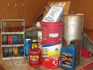 lot 51 image: Electric wire spools, shop supplies and more as shown