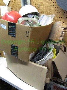 lot 60 image: Assorted safety gear including hard helmets, face shields plus