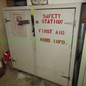 lot 84 image: Custom built cabinet 44 x 15 x 48 plus contents as shown