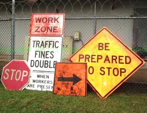 lot 137 image: Construction street signs as shown, tallest is 76