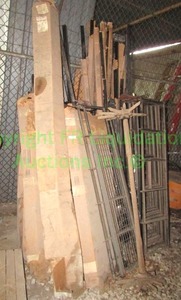 lot 181 image: Assorted metal framework and antique wagon wheel axle as shown