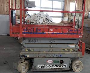 lot 2 image: Skyjack Model SJIII 3219 Electric Scissor Lift, Goes up 19 feet (Special Pick up Date Requested for Sat. Oct 24, Payment Needed by Oct. 20, 2020) ALL BATTERIES REPLACED WITHIN LAST 6 MOS