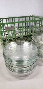 lot 45 image: Clear plates in dishwasher caddy 8 approx.  (30 plates total)