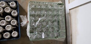 lot 67 image: Clear Stemmed Glasses 5 approx. with dishwasher caddy, 33 total