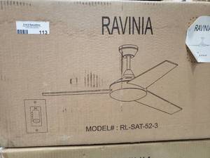 lot 113 image: Ravinia Ceiling Fan 52,  Model RL-SAT-52-3,  2 Total
