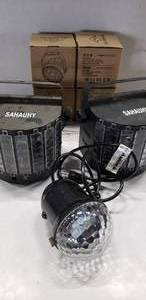 lot 131 image: RGB LED Lights (4 total with remotes), Sahauhy Stage light (2 total), and an LED disco light