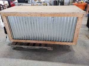 lot 19 image: Corrugated Metal with Wood Frame Portable Bar Table (W60x D36 x H40 approx.)