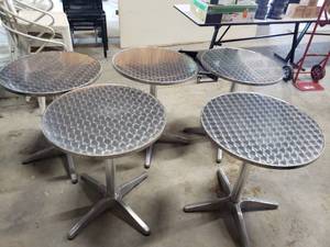 lot 16 image: Bistro Tables, Metal, (W 23x H 28 approx.), 5 Total