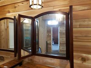 lot 182 image: Luxe Santa Cruz 54 Wood Trifold Mirror, Meridian Cherry Finish