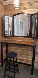 lot 146 image: Trifold Mirror, Table, Stool Set (Table - W 47 x D 16 x H 47 approx.)