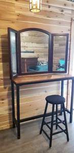 lot 145 image: Trifold Mirror, Table, Stool Set (Table - W 47 x D 16 x H 47 approx.)