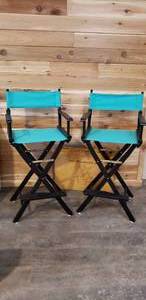 lot 141 image: Director Chairs with Black Frame and Teal Canvas 18, 3 total