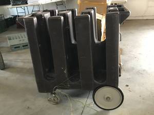 lot 318 image: 7 Plastic Dish Holder, 7 Salad Plates, 6 Slots, Holds approx. 50 Plates Each