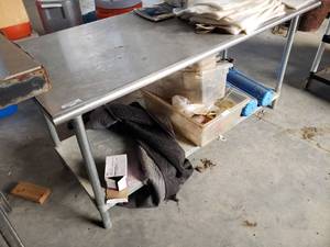 lot 403 image: Stainless Steel Prep Table, 2 Shelves (W72 x D30 x H34 approx.) Table Only, Contents not Included