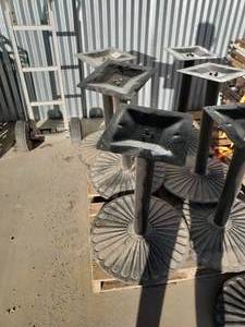 lot 438 image: 4 Metal Base Bistro Tables, Table Tops Not Attached (Pick 4 Tops from Lot 444, 48 Round)
