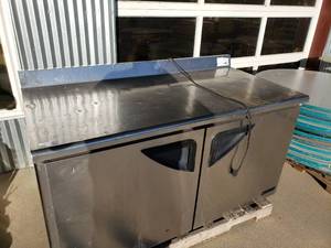 lot 441 image: 2 Door TurboAir Fridge with Workspace Top (W30 x D31 x H30 with 4 Backsplash, 19x24 Shelves), was working when removed