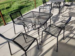 lot 449 image: Patio Table and 4 Chairs, All Black Metal  30 Square Table